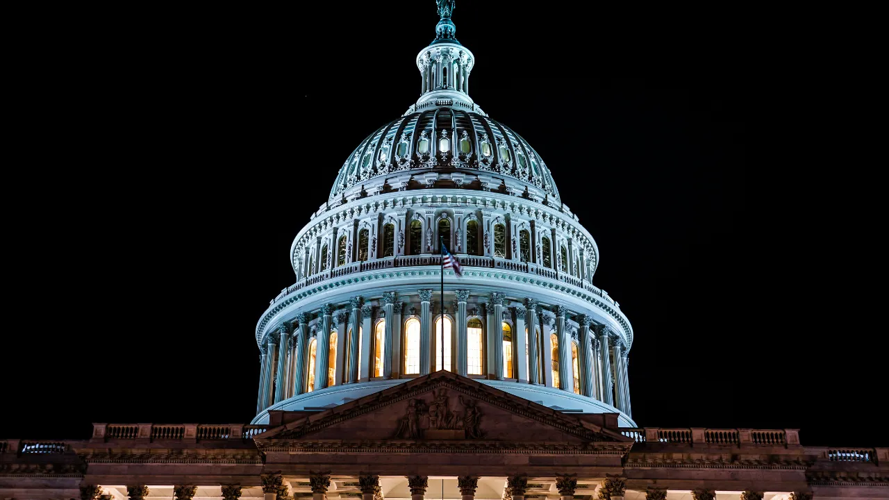 The United States Capitol at night