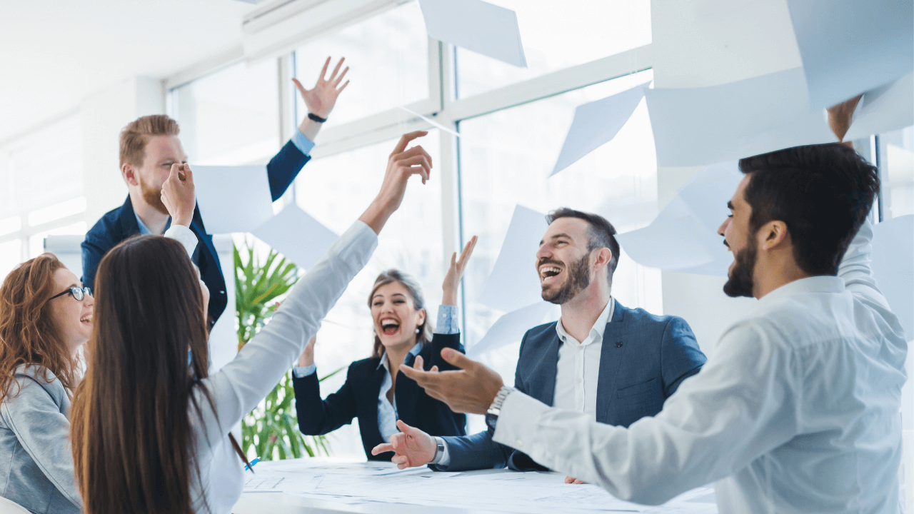 Office team celebrating a win