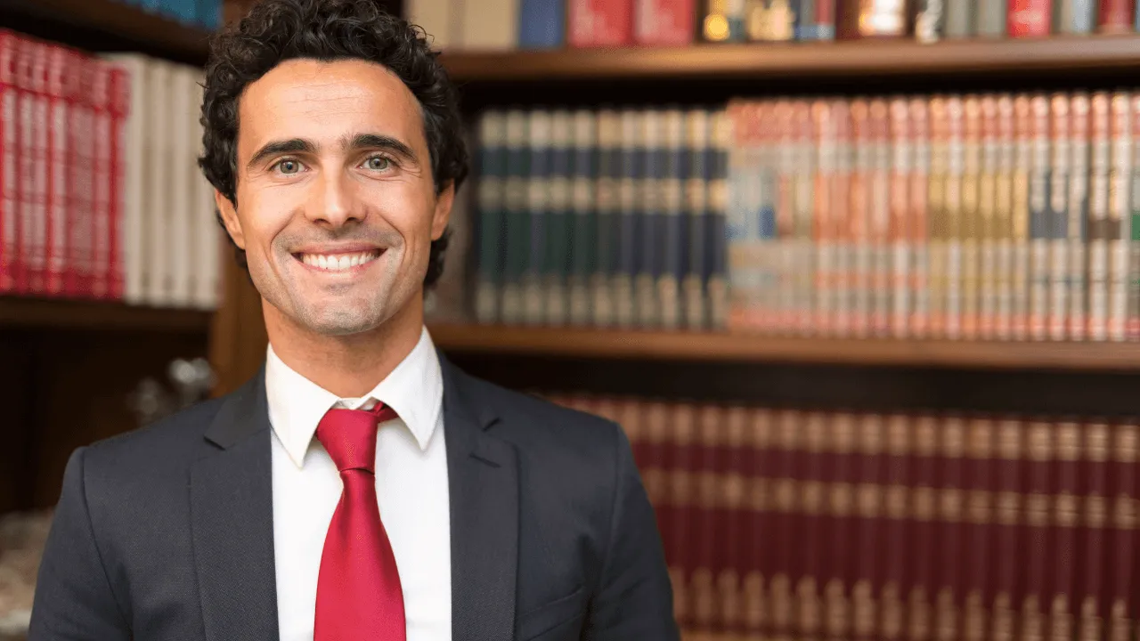 Lawyer standing in a legal library
