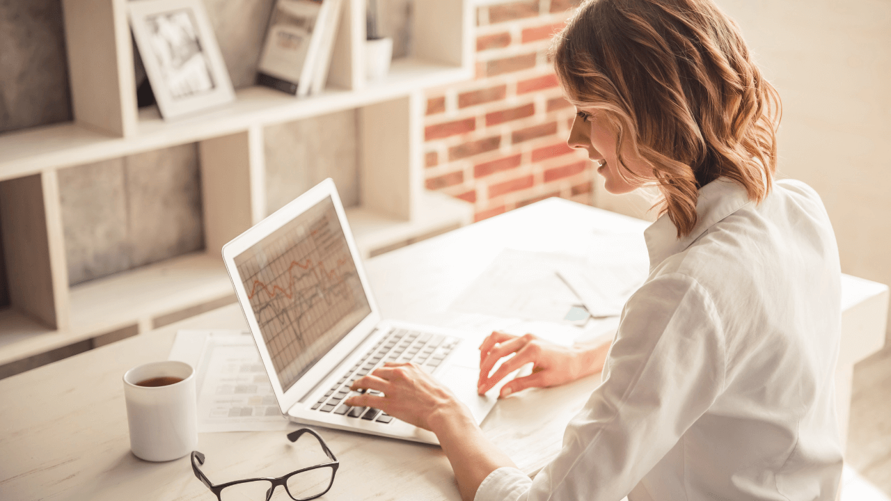 A business woman working from home on her laptop