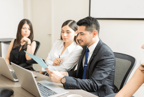 An office team during a team meeting