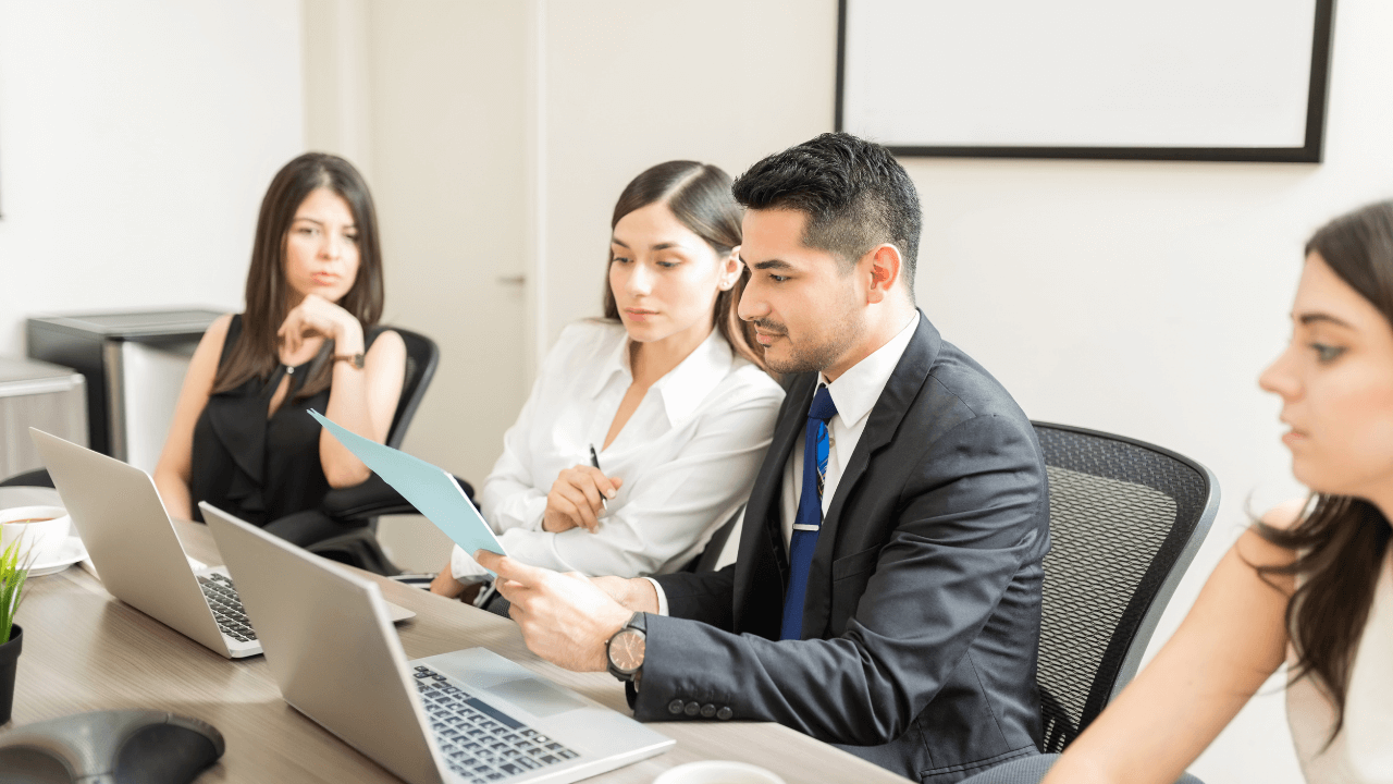 An office team during a team meeting