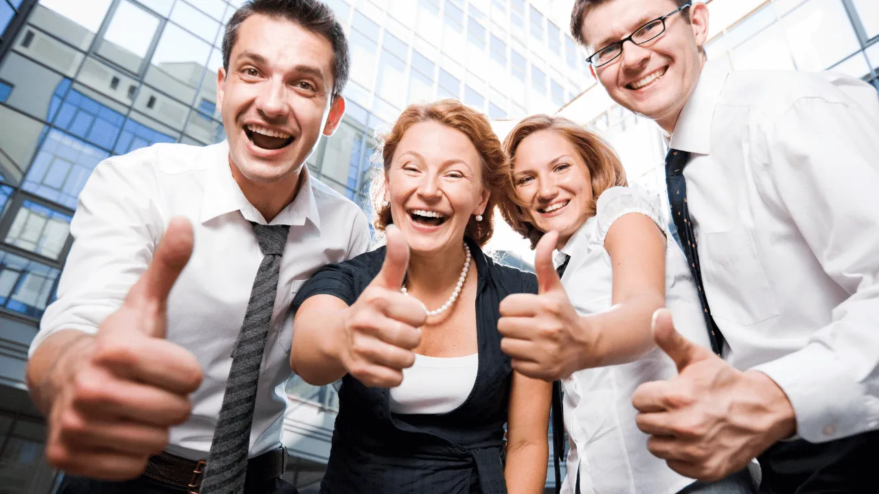 Office team celebrating a win