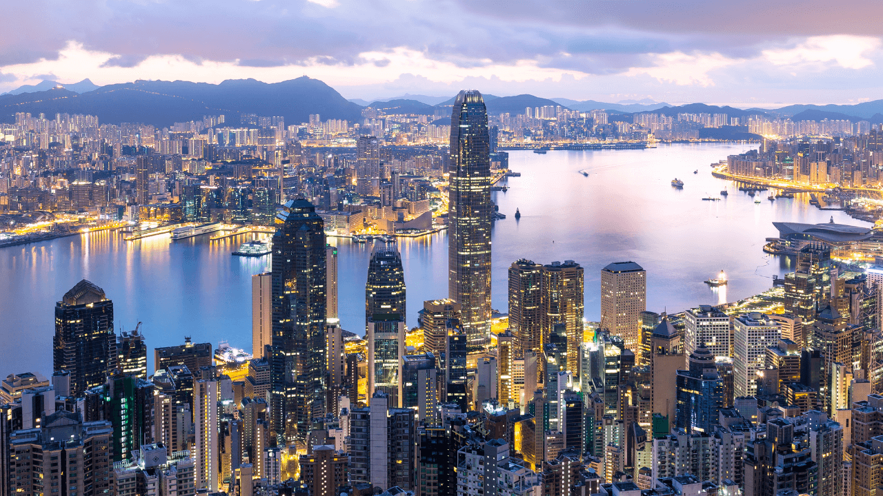 An areal view of a busy city in Hong Kong