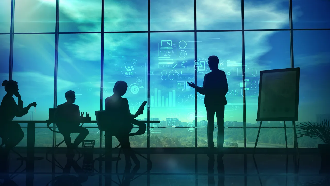 Human resourcees conducting a meeting in front of a meeting board