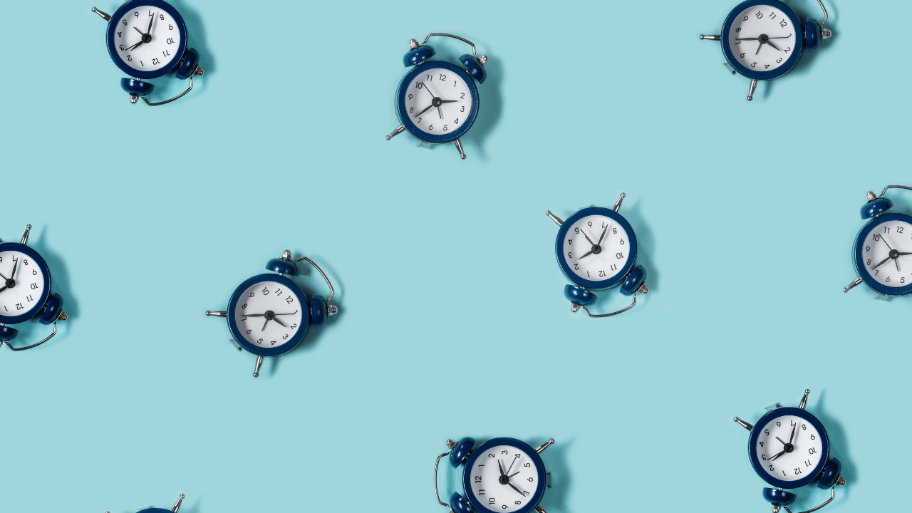 A collection of blue clocks