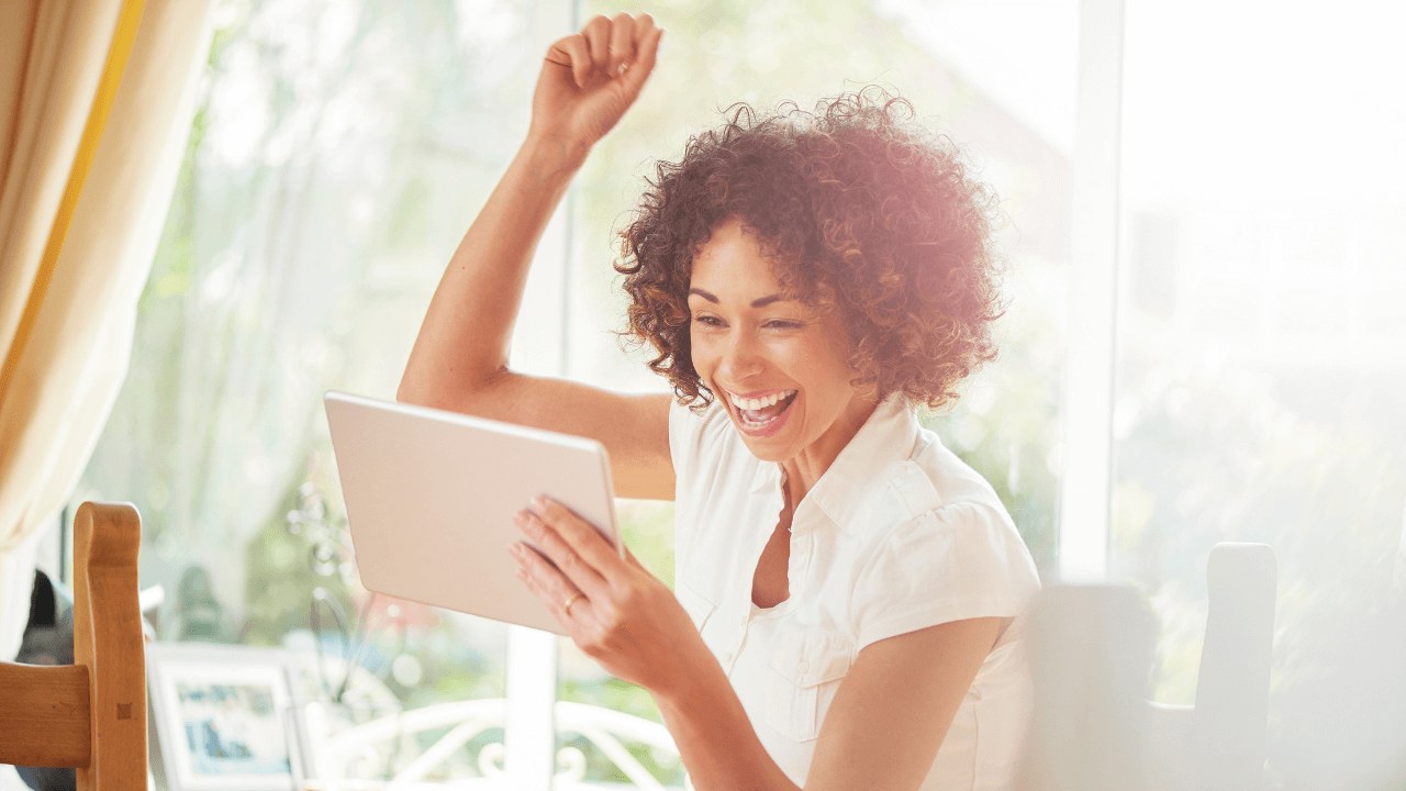 A woman celebrating a win