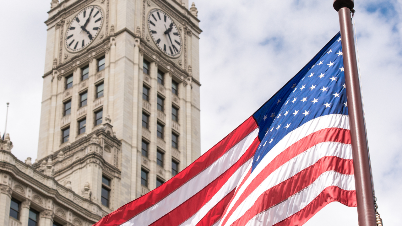 A US flag on an official building