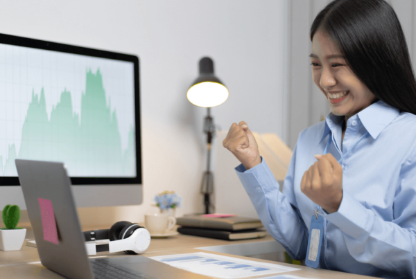 A woman celebrating a recent win