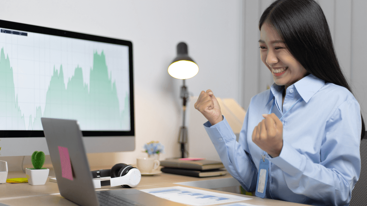 A woman celebrating a recent win