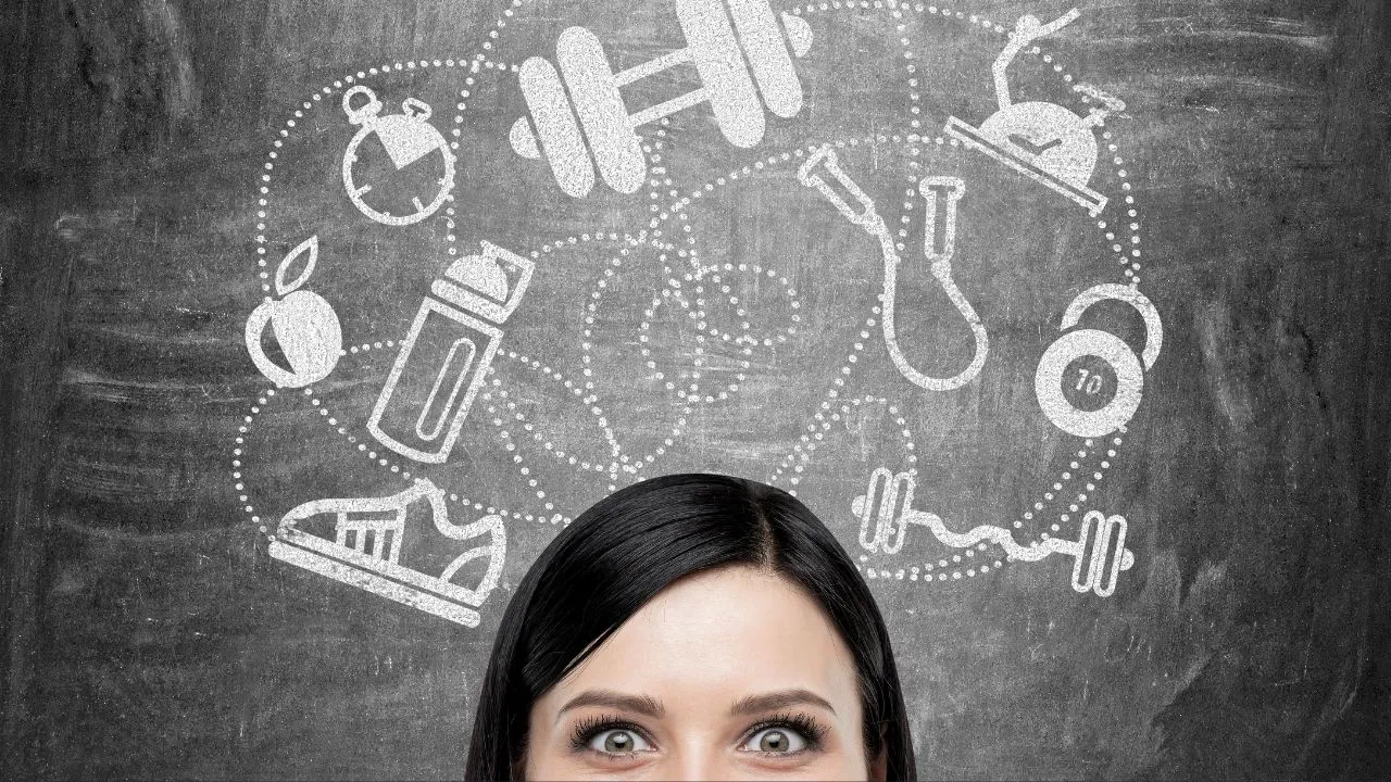 A woman thinking about sporting goods