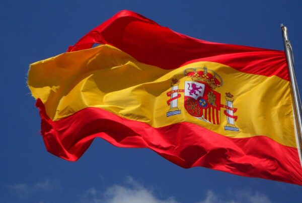 Spain's flag flapping in the wind