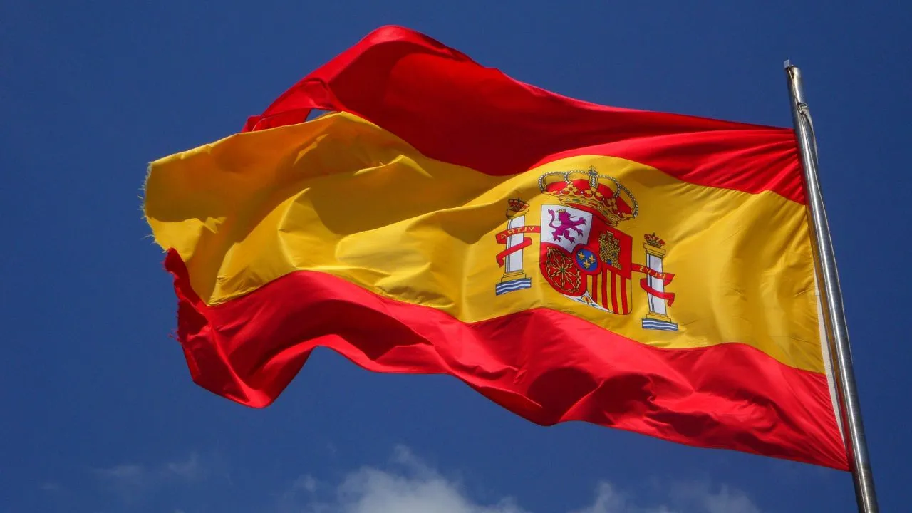 Spain's flag flapping in the wind