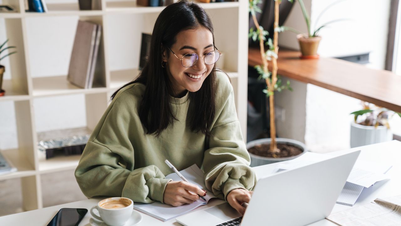 A student working on her laptop