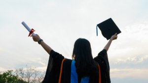 A University student in a cap and gown