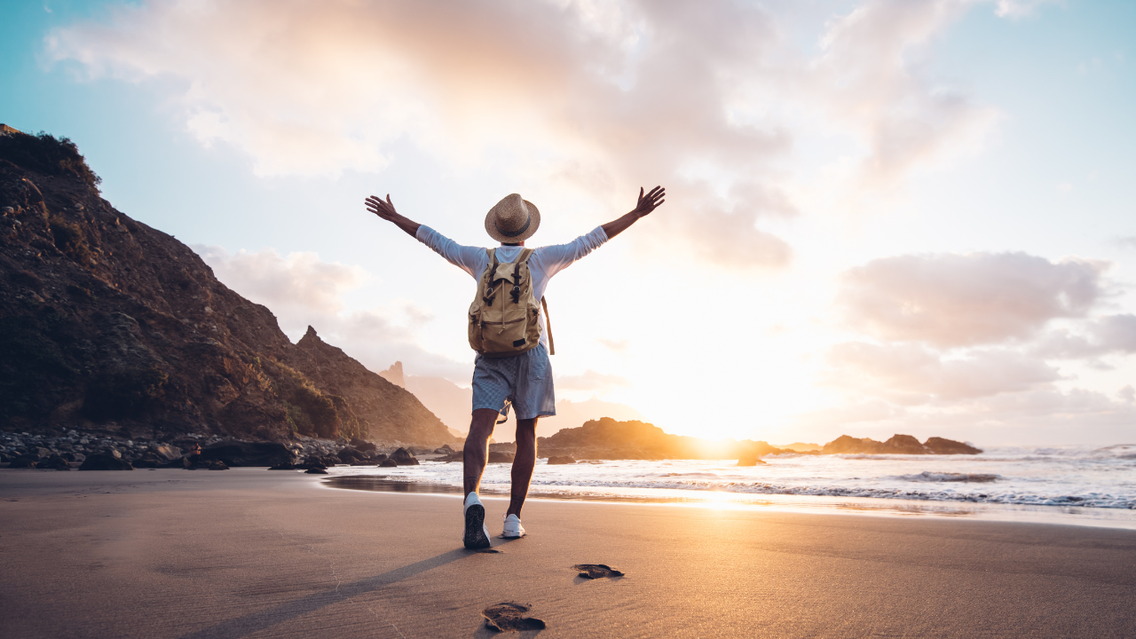 A man happy to be travelling