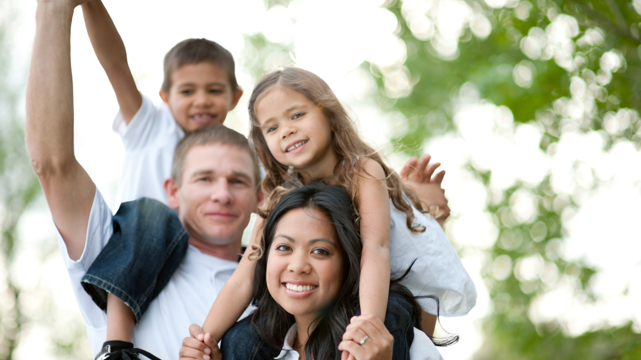 A happy family in a park