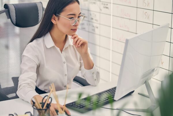 A woman working from her office