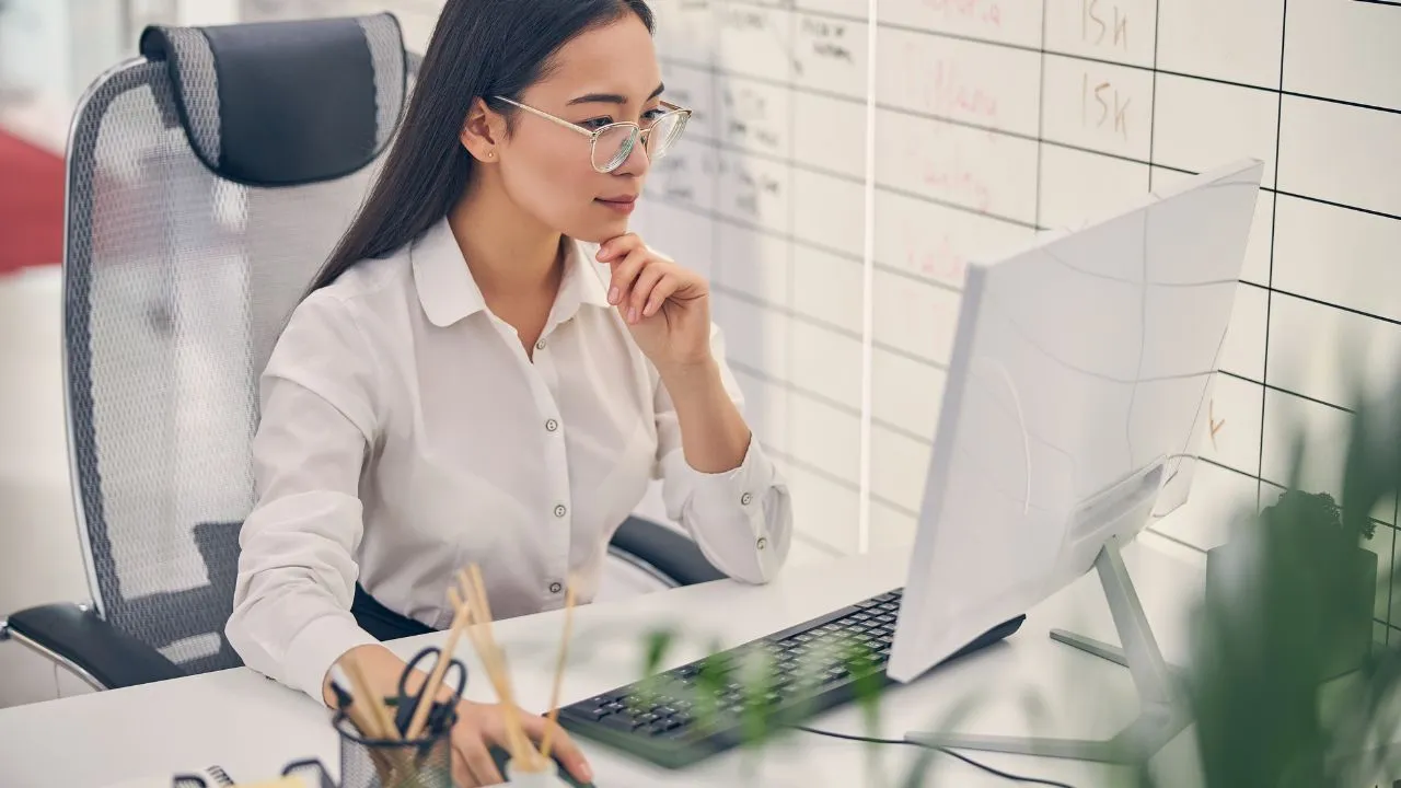 A woman working from her office