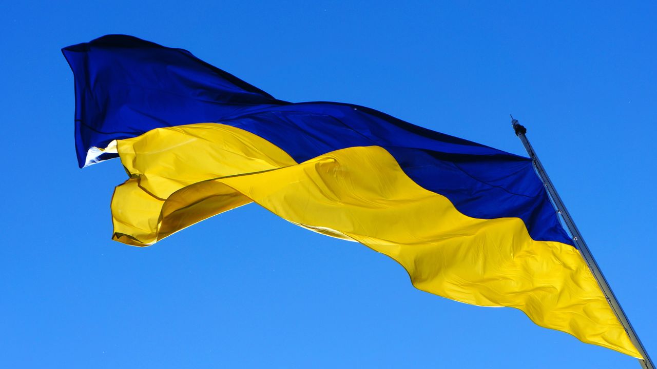 Ukraine flag blowing in the wind