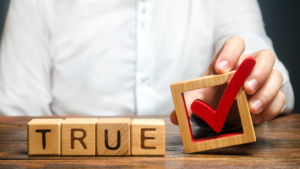 true blocks and a red check mark