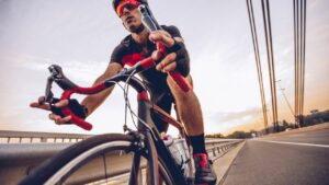 An athlete riding a bike