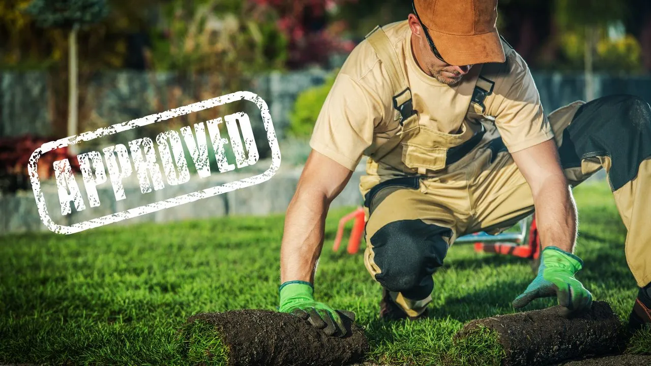 A man finishing up a landscaping project