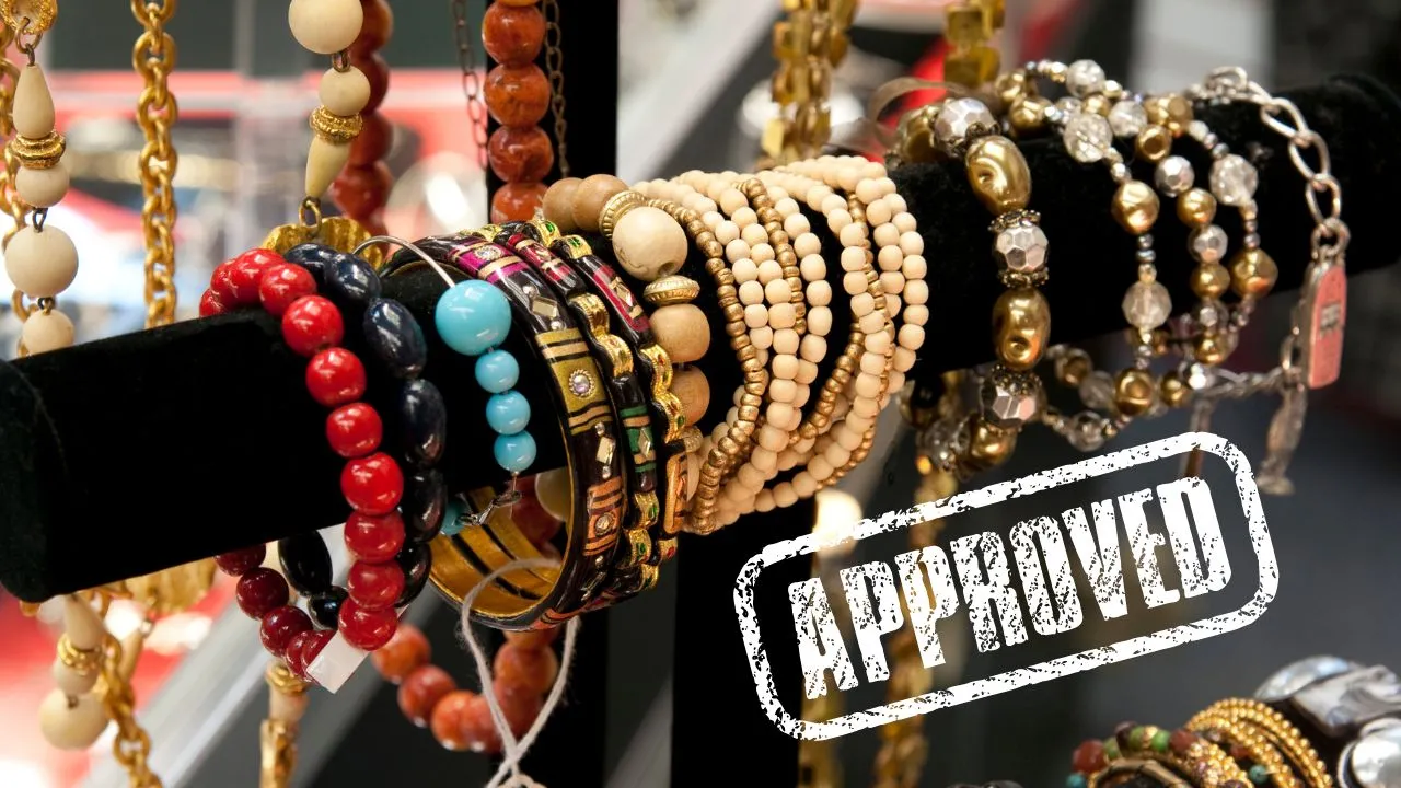 a jewelry store with bracelets hanging up