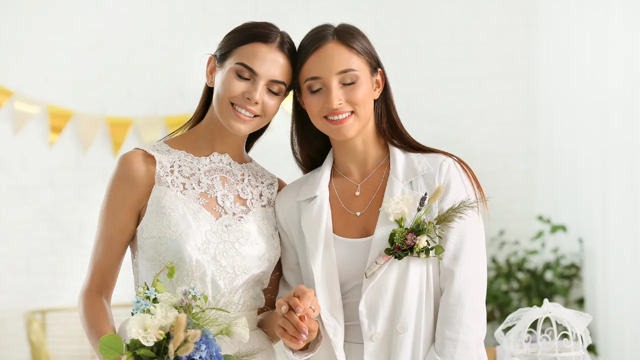 Two women at their wedding