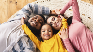 A happy family with parents and a child