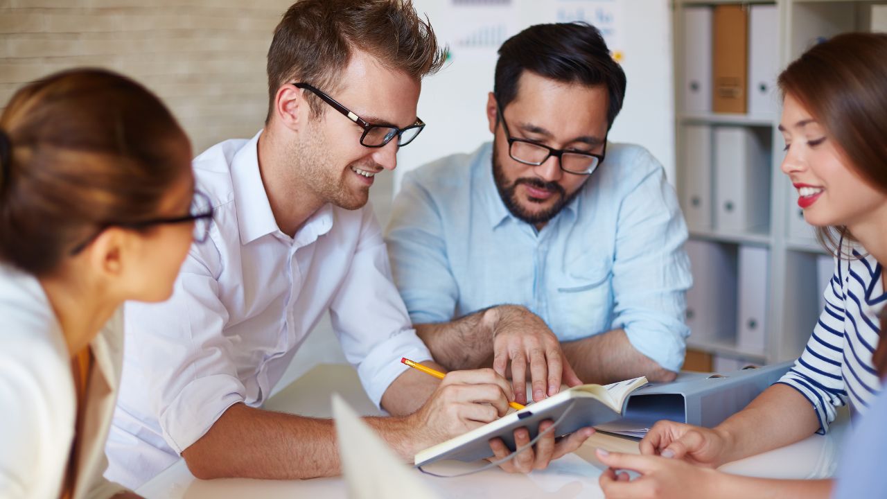 A team working on a business plan