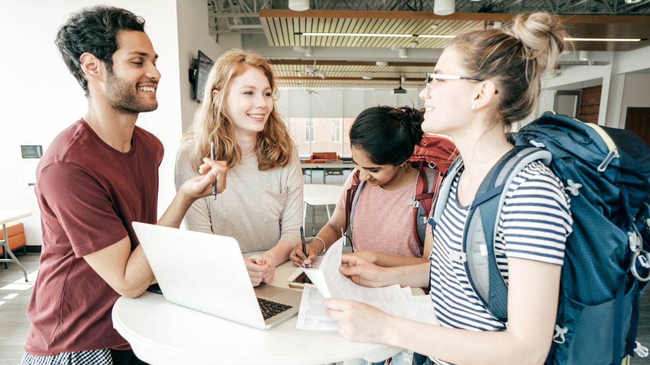 International students studying in the library