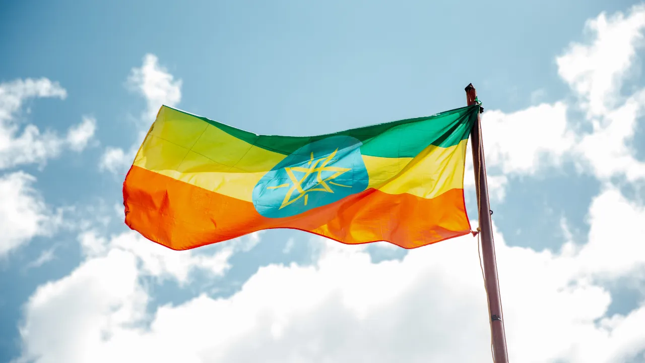 Ethiopia flag blowing in the wins