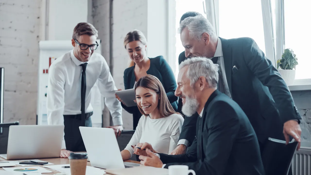 A group of professionals gathered in a meeting