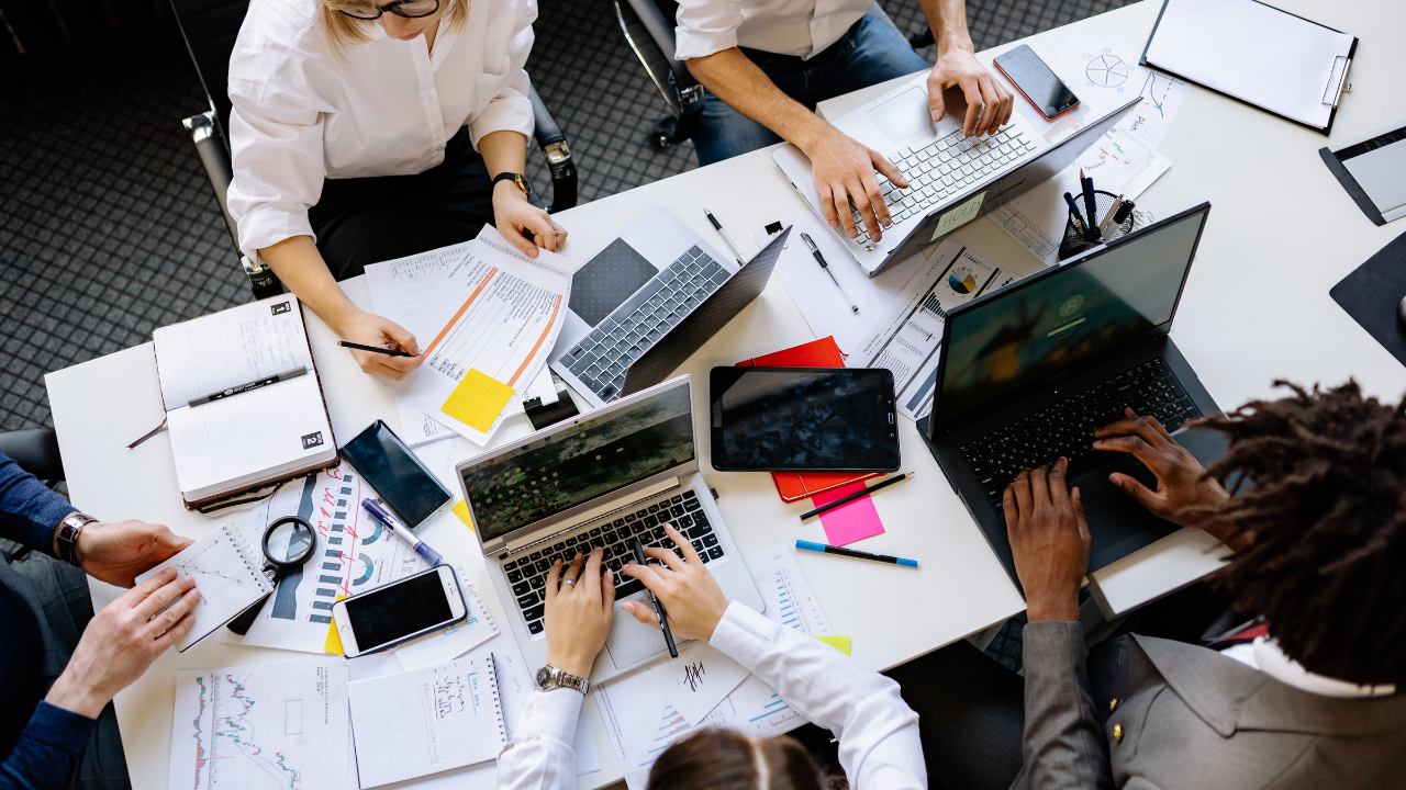 An office team working in office space