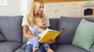 A nanny reading a book
