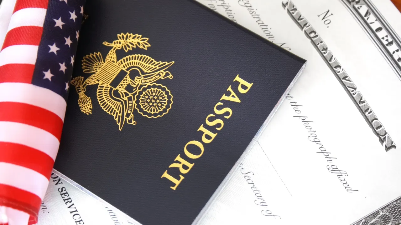 passport, us flag and citizenship documents