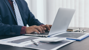 A business man at work on his laptop