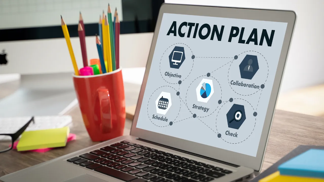 An action plan visual on a laptop