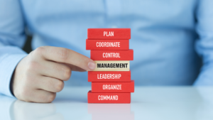 A bunch of building blocks. The one being selected says, "management"