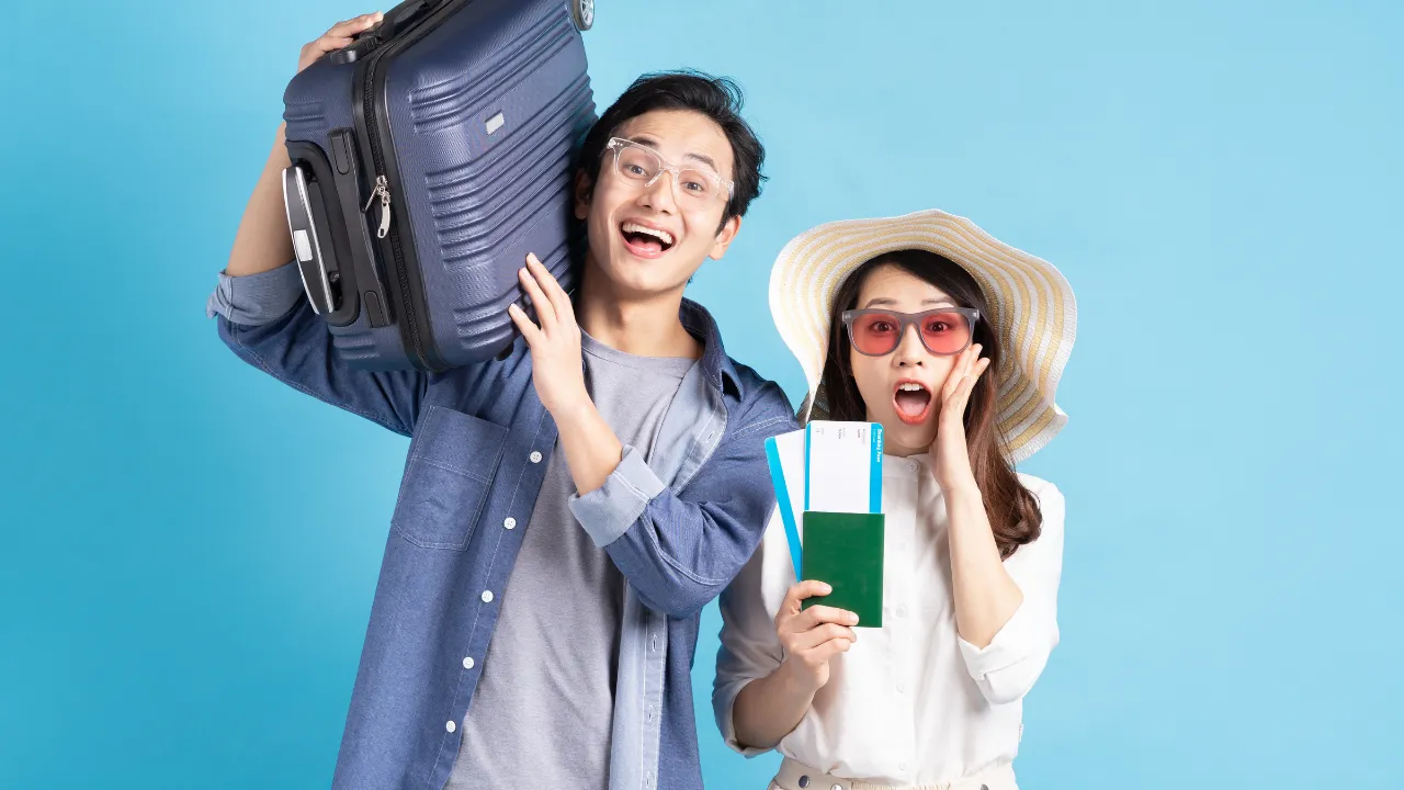 Happy couple travelling