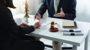 Attorney meeting with a client