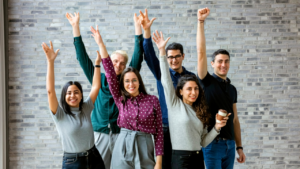 A happy business team celebrating