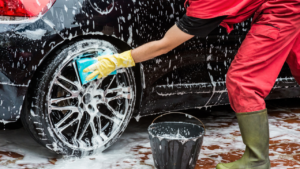 A car being washed at a car wash