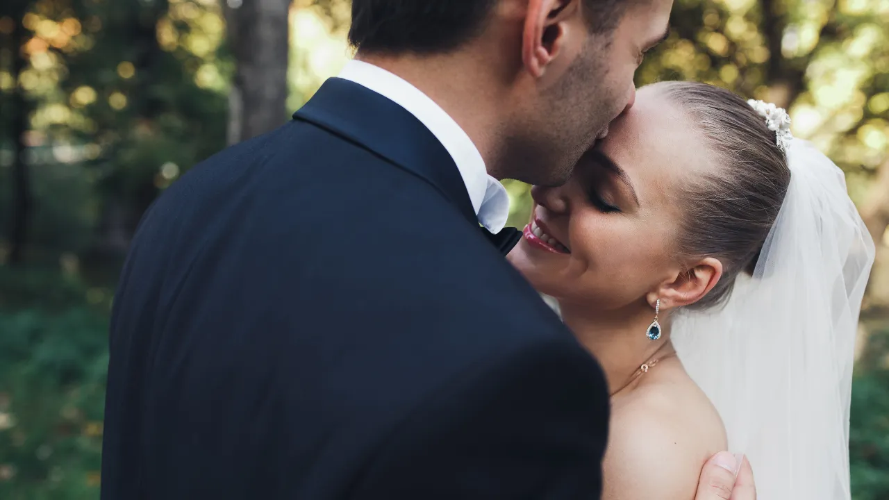 A couple at their wedding