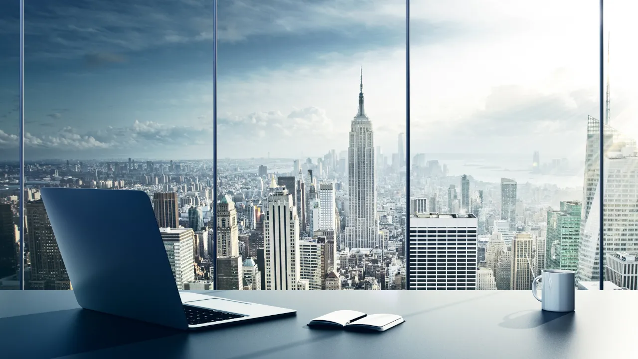 An office with a view of NYC