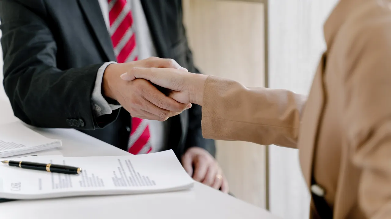 A consultant shaking hands with a client