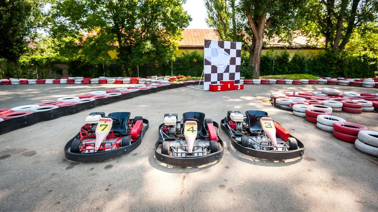 Three gokarts on a track