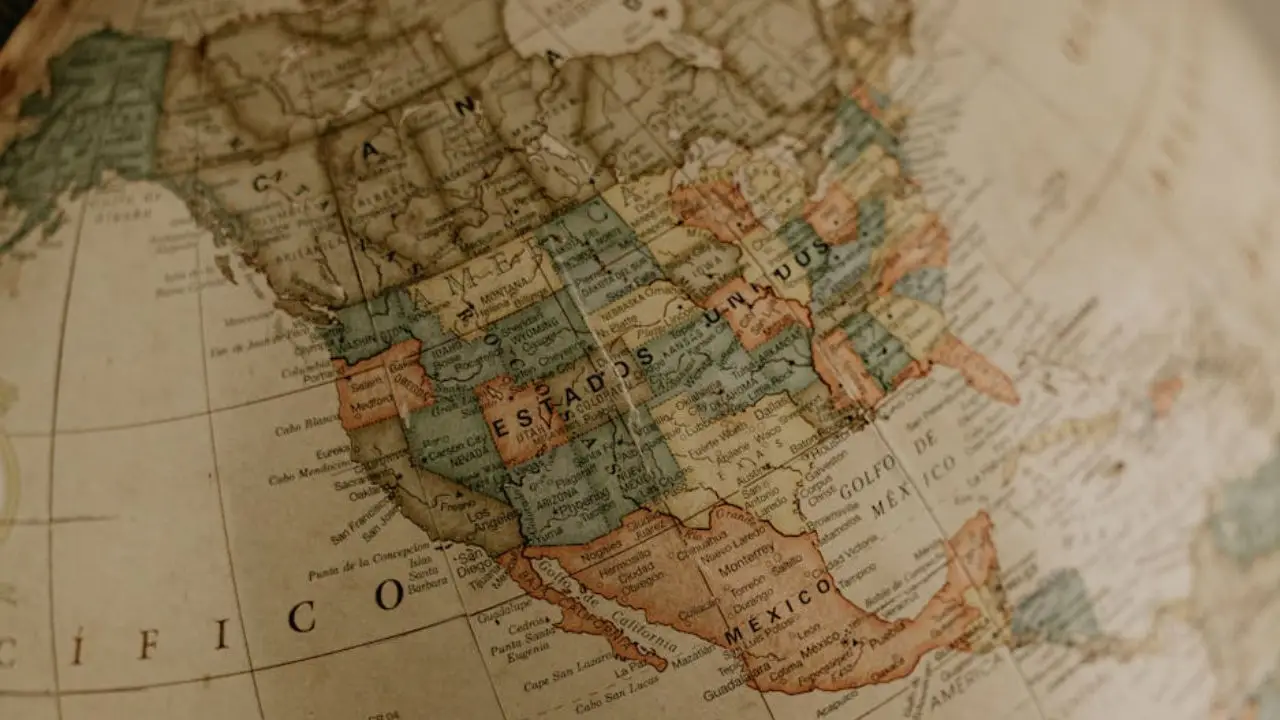 Old map of North America focusing on the United States, Mexico, and Canada for TN visa and green card article.