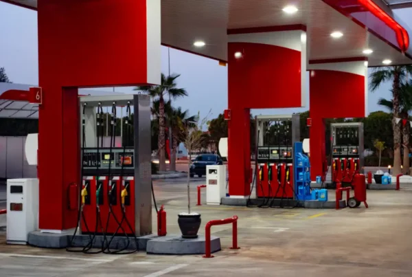 Gas station with multiple fuel pumps..